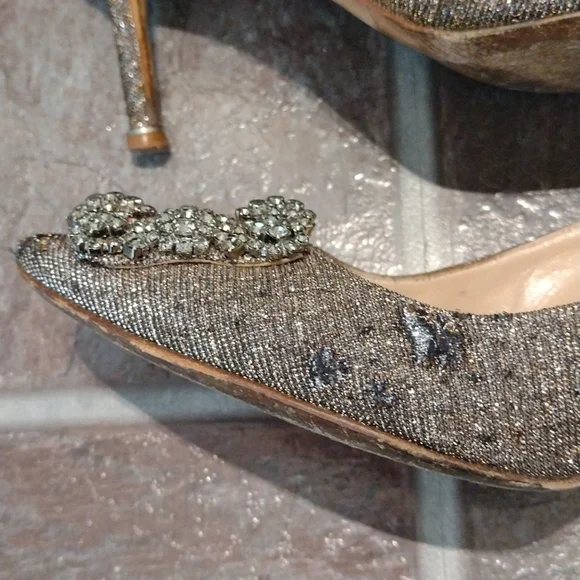 manolo blahnik hangisi crystal glitter pump heel size 36.5 size 6 - Picture 10 of 17